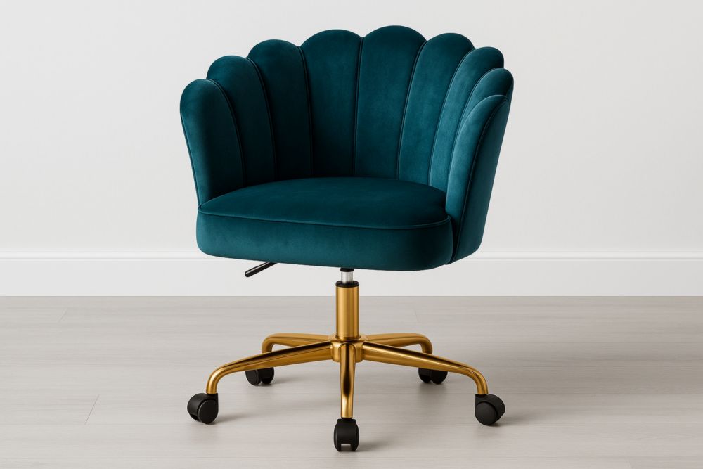 Chaise de bureau en velours vert avec base métallique dorée réglable-jardinvitaluz