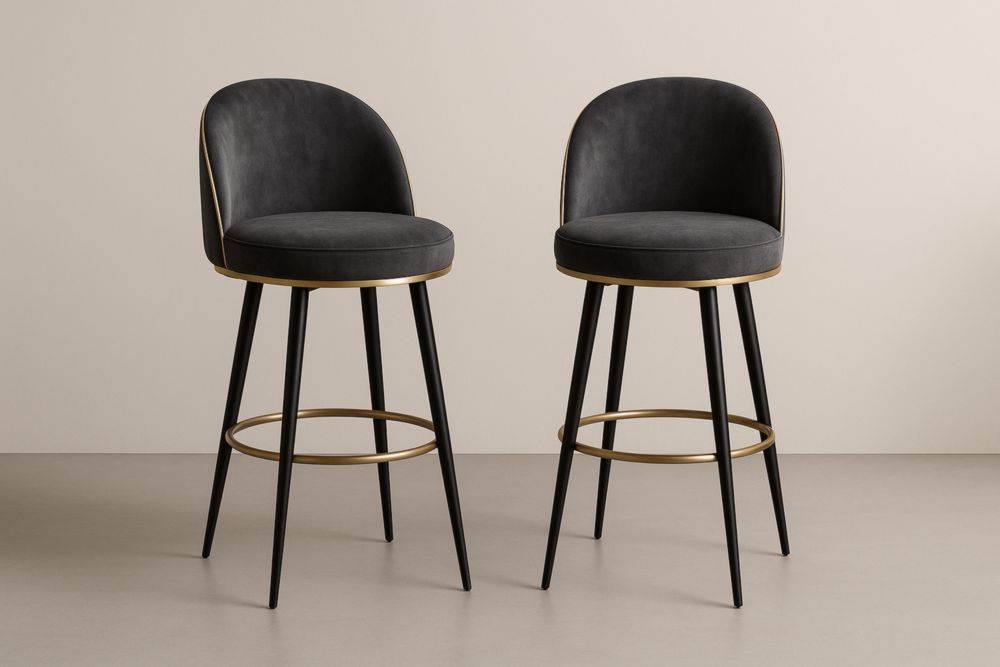 Tabourets de Bar en Similicuir Noir avec Accents Dorés et Pieds Métalliques-jardinvitaluz