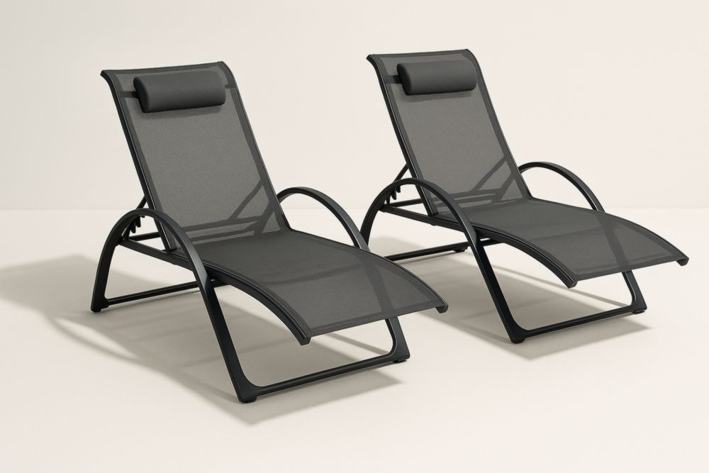 Chaises longues d'extérieur en aluminium et textilène noir ensemble de 2-jardinvitaluz