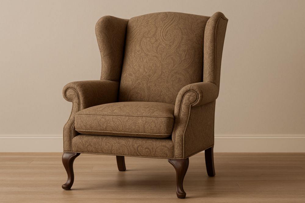 Fauteuil à oreilles en tissu brocart marron-jardinvitaluz