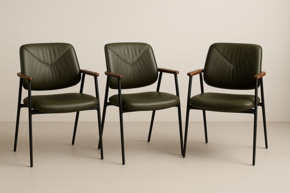 Chaises en Cuir Synthétique Vert avec Accoudoirs en Bois et Structure Métallique Lot de 3-jardinvitaluz