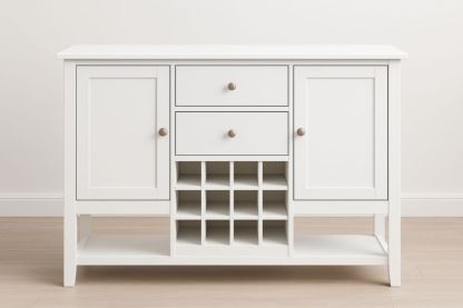 Buffet en bois avec étagère à vin et armoires blanches-jardinvitaluz