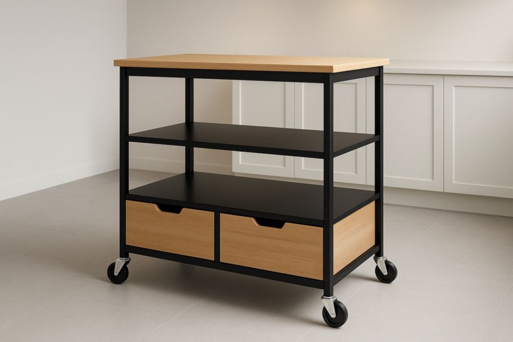 Chariot de cuisine en métal et bois avec roulettes et rangement-jardinvitaluz