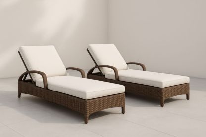Transats en Résine Tressée avec Coussin Beige Lot de 2-jardinvitaluz