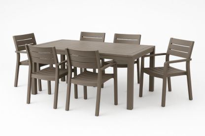 Ensemble table et 6 chaises de jardin en plastique marron 150x90x74 cm-jardinvitaluz