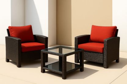 Ensemble de fauteuils en rotin synthétique avec table en verre-jardinvitaluz