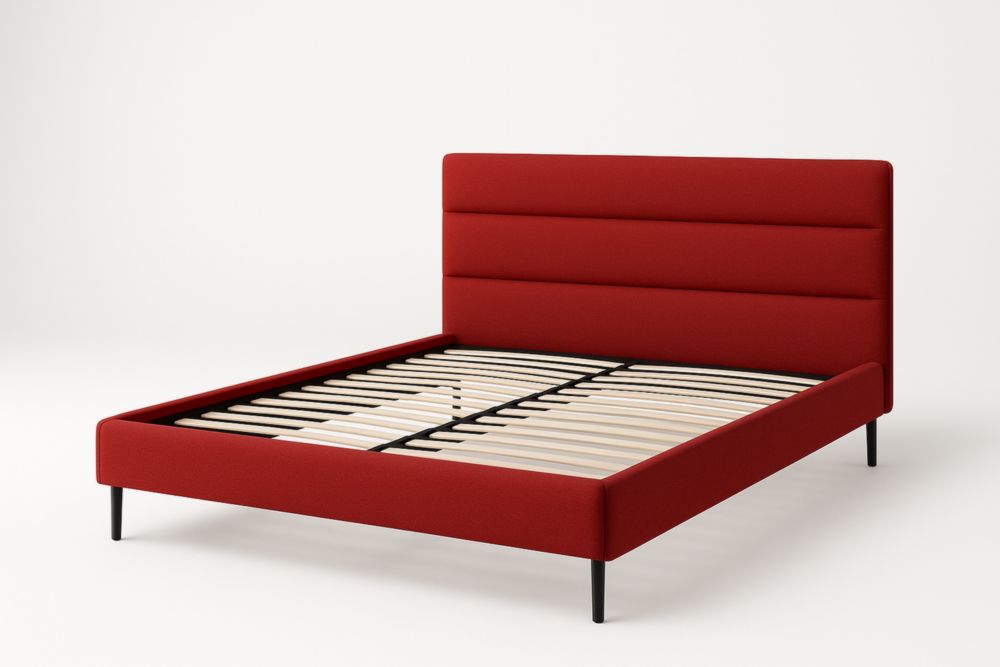 Lit double en tissu rouge avec tête de lit rembourrée-jardinvitaluz