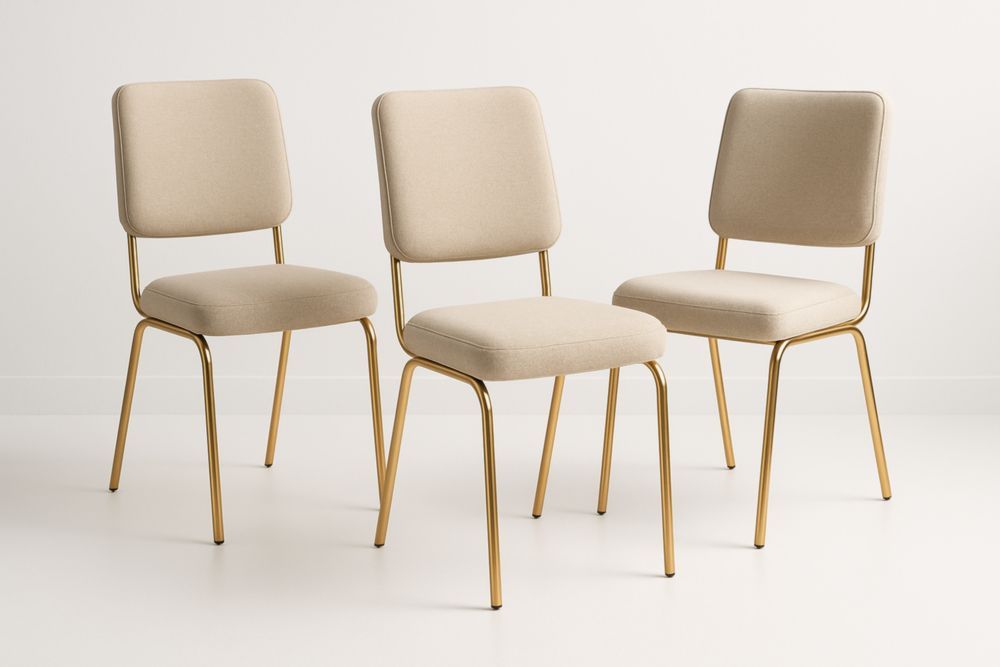 Ensemble de 3 chaises en polyester beige avec cadre en acier doré-jardinvitaluz
