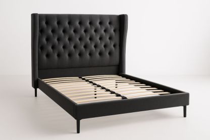 Lit en Similicuir Noir avec Tête Capitonnée 160x200 cm-jardinvitaluz