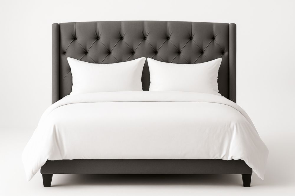 Lit rembourré en bois et tissu gris 160x200 cm-jardinvitaluz