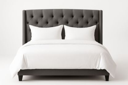 Lit rembourré en bois et tissu gris 160x200 cm-jardinvitaluz