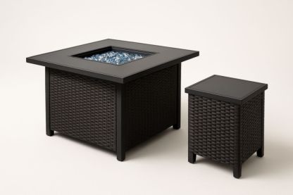 Table de feu en acier inoxydable et résine avec table d'appoint noire-jardinvitaluz