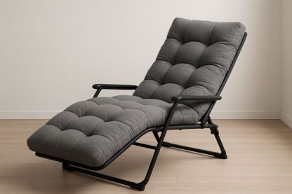 Chaise Longue en Métal avec Coussin en Polyester Gris Ajustable-jardinvitaluz