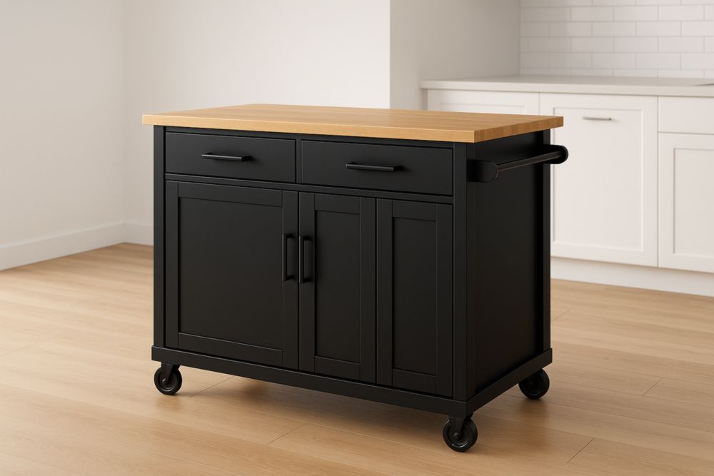 Chariot de cuisine en métal noir avec plateau en bois 90x50x85cm-jardinvitaluz