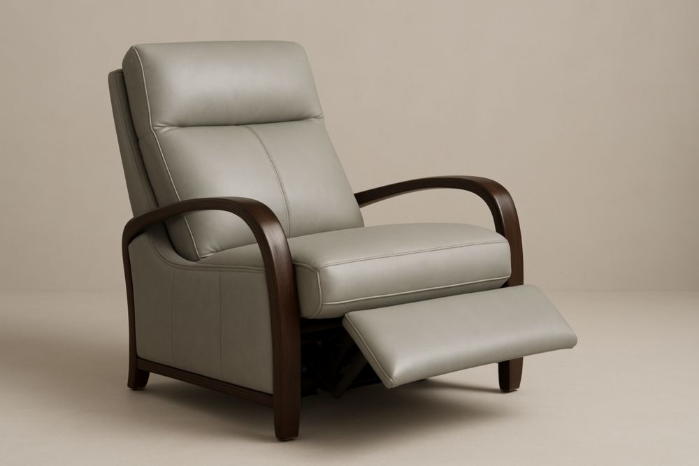 Fauteuil inclinable cuir PU avec accoudoirs en bois de hêtre gris-jardinvitaluz