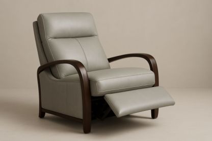 Fauteuil inclinable cuir PU avec accoudoirs en bois de hêtre gris-jardinvitaluz