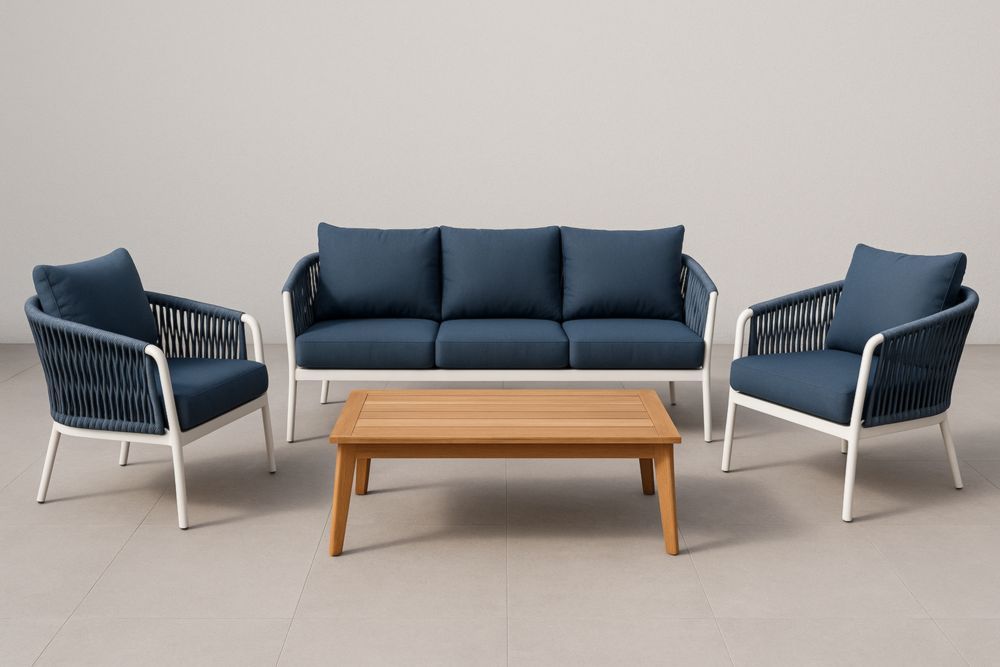 Ensemble de salon extérieur aluminium et corde bleu-jardinvitaluz