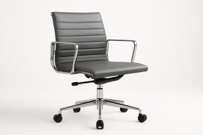 Chaise de bureau grise en métal et PU réglable avec accoudoirs-jardinvitaluz