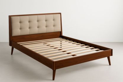 Cadre de lit en bois de noyer avec tête de lit rembourrée beige 200x160 cm-jardinvitaluz