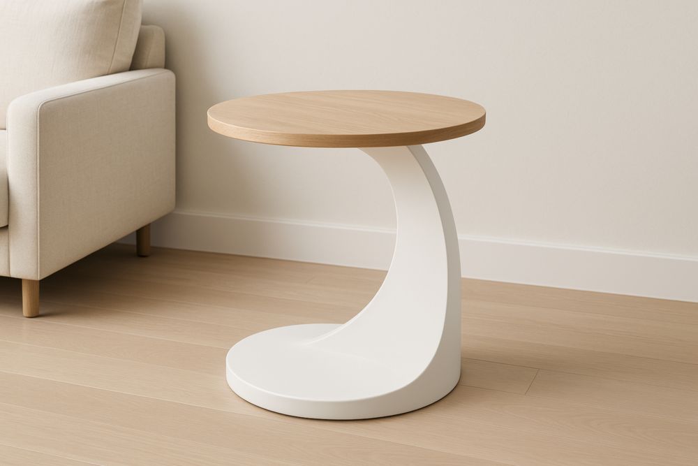 Table d'appoint ronde en bois/Polypropylène forme incurvée naturel/blanc 55cm-jardinvitaluz