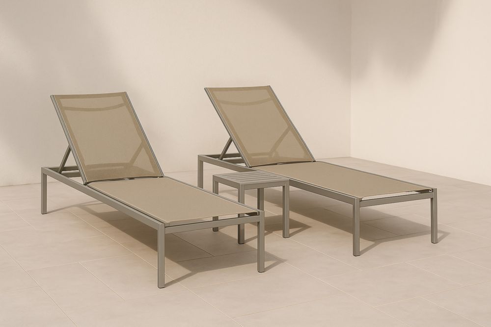 Ensemble de Transats en Aluminium Beige avec Table d'Appoint-jardinvitaluz