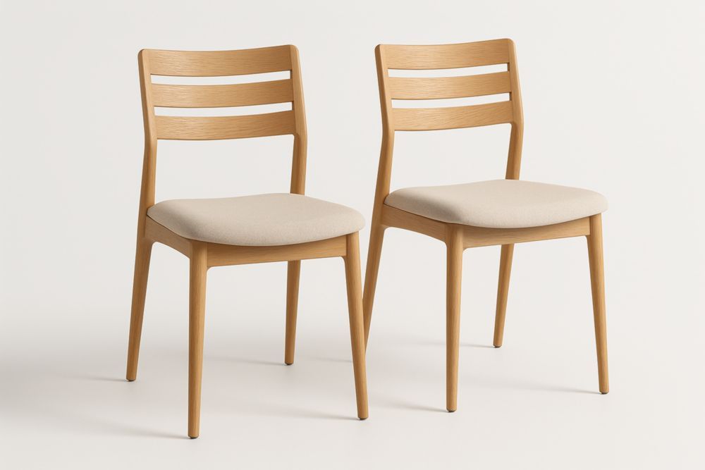 Chaises en Bois Massif avec Assise en Tissu Beige Lot de 2-jardinvitaluz