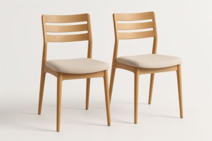 Chaises en Bois Massif avec Assise en Tissu Beige Lot de 2-jardinvitaluz