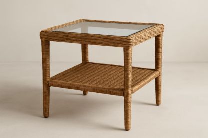 Table Basse en Rotin avec Plateau en Verre Trempé Marron 50 cm-jardinvitaluz