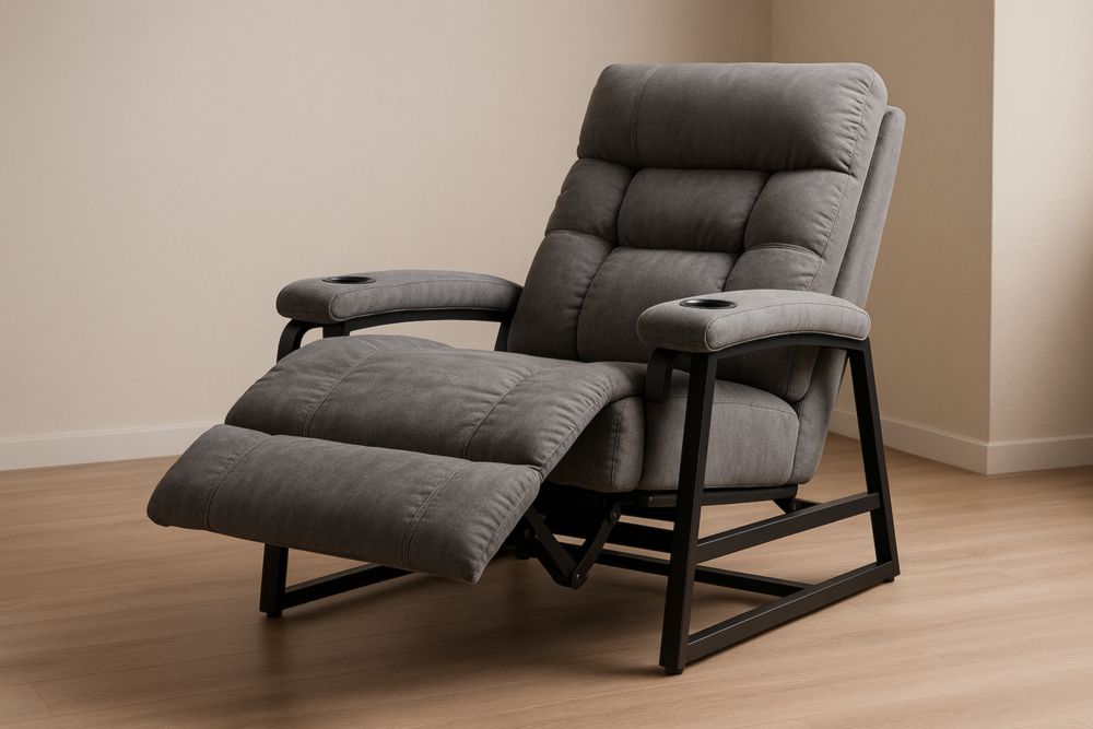 Fauteuil inclinable en tissu polyester gris avec accoudoirs à porte-gobelets-jardinvitaluz