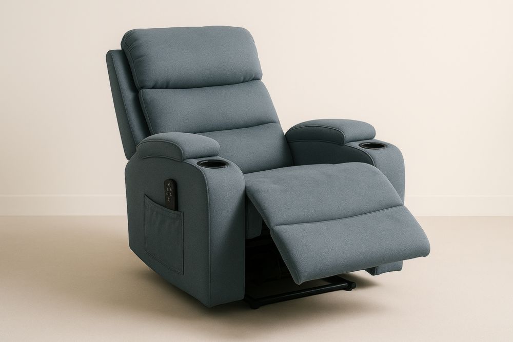 Fauteuil Relax en Tissu Polyester Gris avec Porte-gobelets-jardinvitaluz