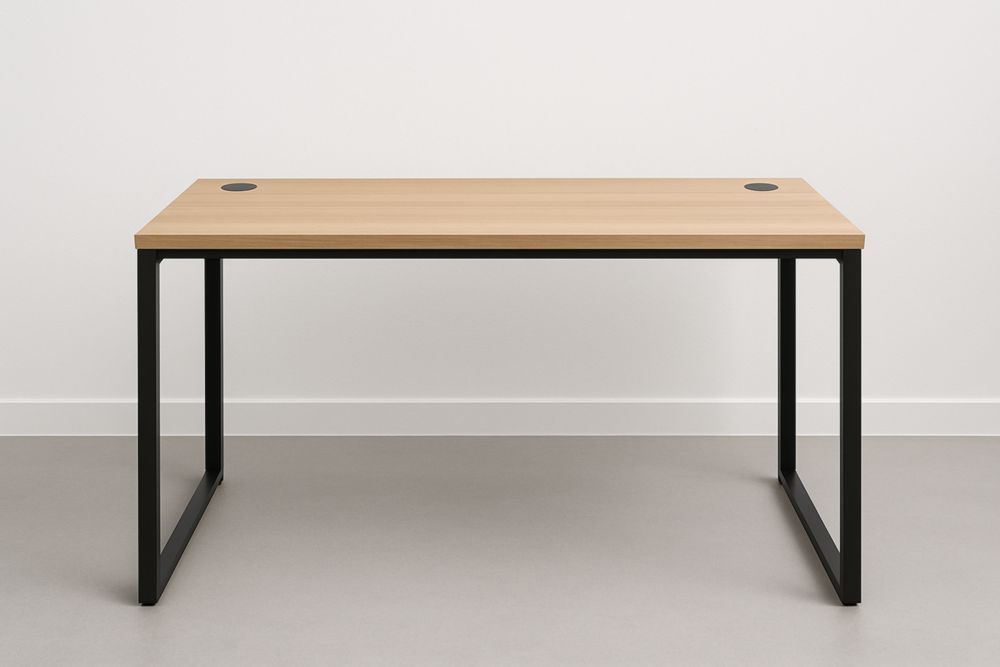 Bureau Rectangulaire Bois Métal 120x60x75 cm Chêne Clair/Noir-jardinvitaluz