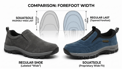 A side-by-side comparison showing red pressure points on a standard sole versus healthy blue pressure distribution on the Liorveth sole