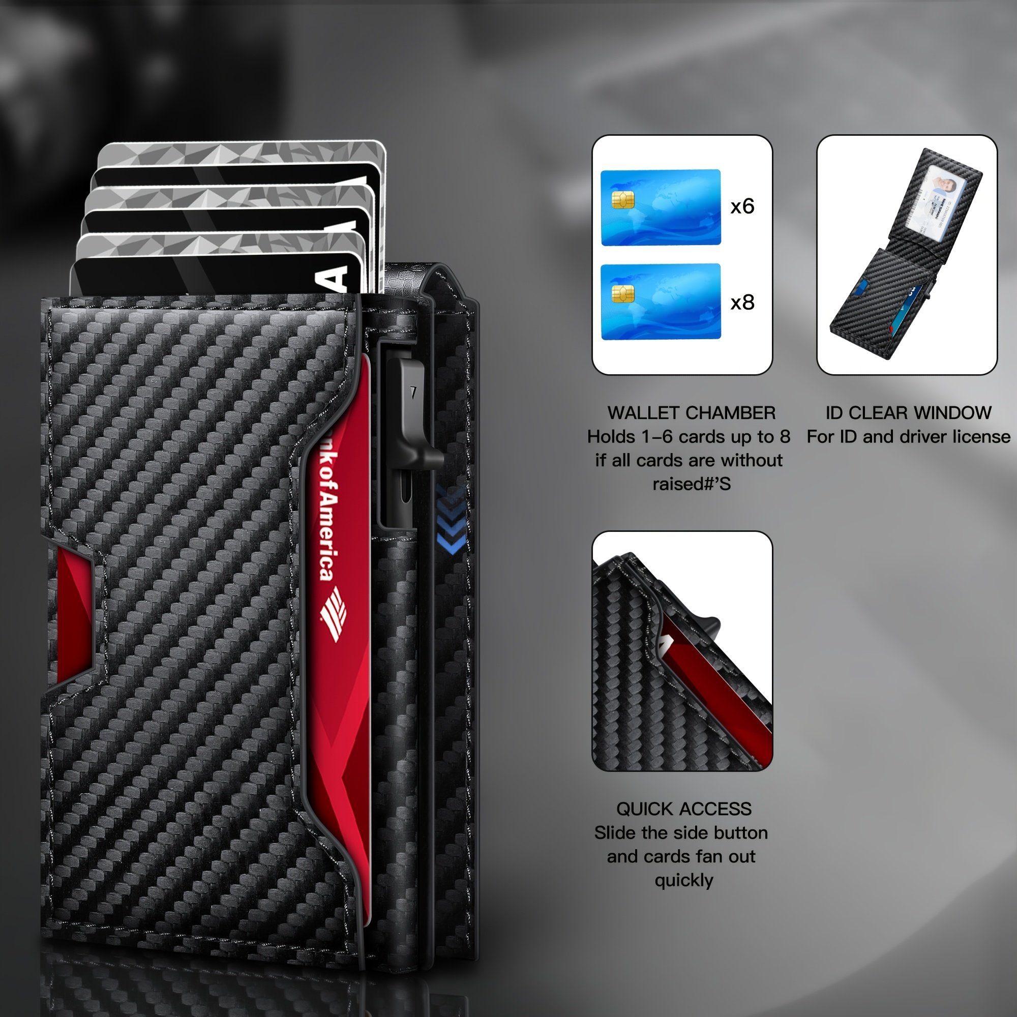 Minimalist Men's Slim Wallet: 9 - 13 Cards, Money Clip, ID Window. RFID - Blocking, Aluminum Bifold Pop - Up-LivanaGoods