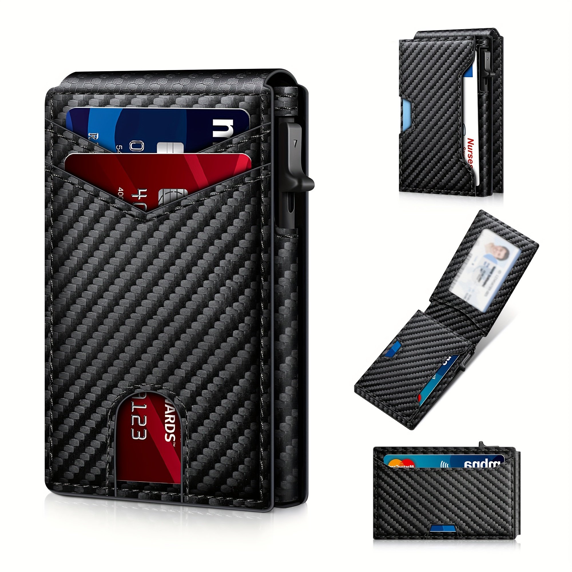 Minimalist Men's Slim Wallet: 9 - 13 Cards, Money Clip, ID Window. RFID - Blocking, Aluminum Bifold Pop - Up-LivanaGoods