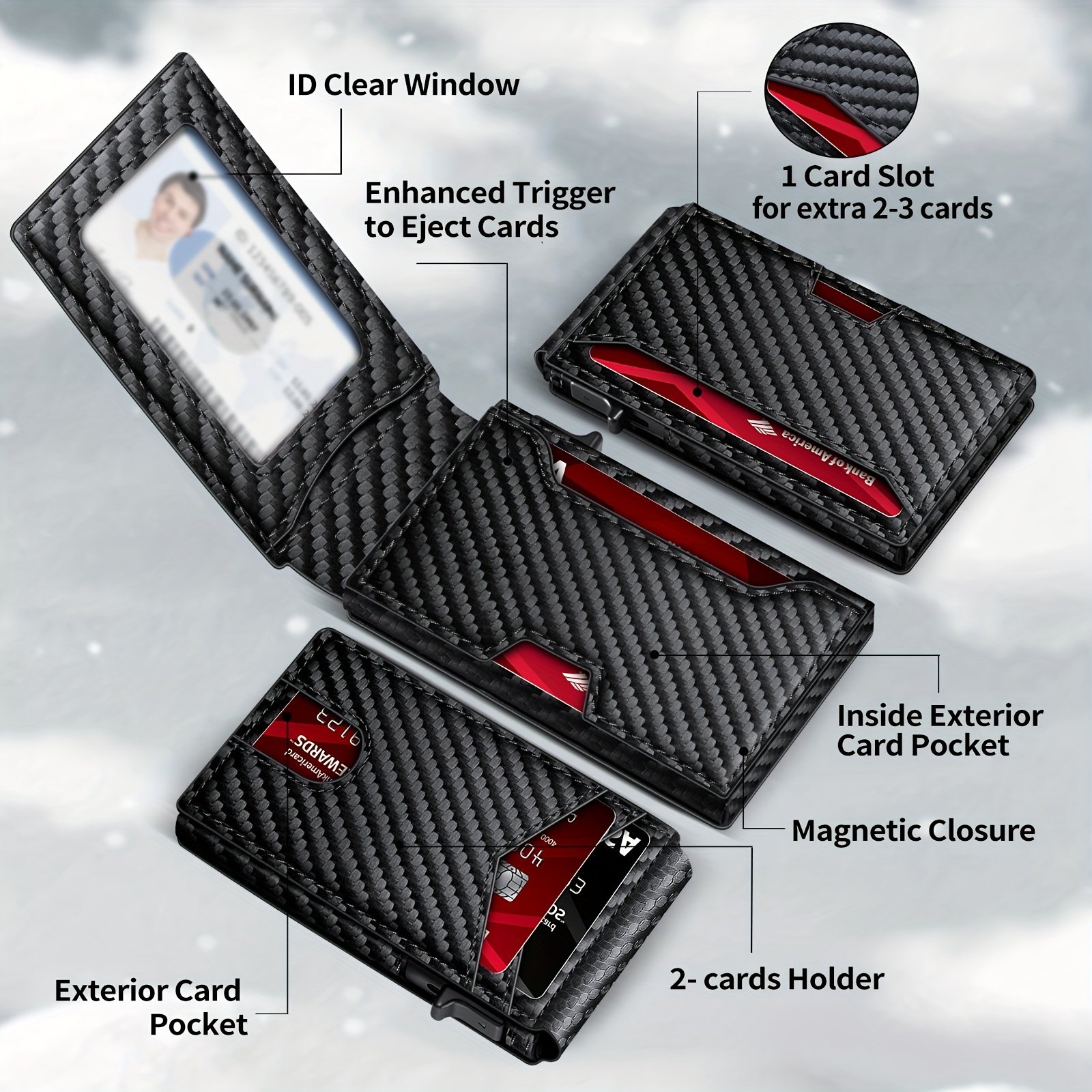 Minimalist Men's Slim Wallet: 9 - 13 Cards, Money Clip, ID Window. RFID - Blocking, Aluminum Bifold Pop - Up-LivanaGoods