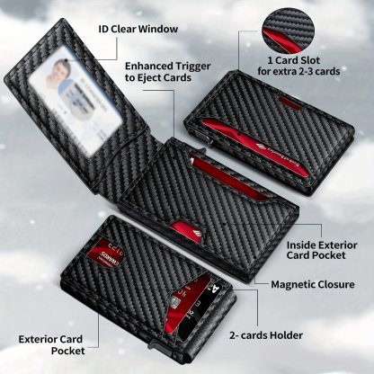 Minimalist Men's Slim Wallet: 9 - 13 Cards, Money Clip, ID Window. RFID - Blocking, Aluminum Bifold Pop - Up-LivanaGoods