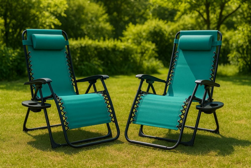 Chaise Longue de Jardin Repliable en Acier et Tissu Textilène avec Accoudoirs et Porte-Gobelet Lot de 2 Vert