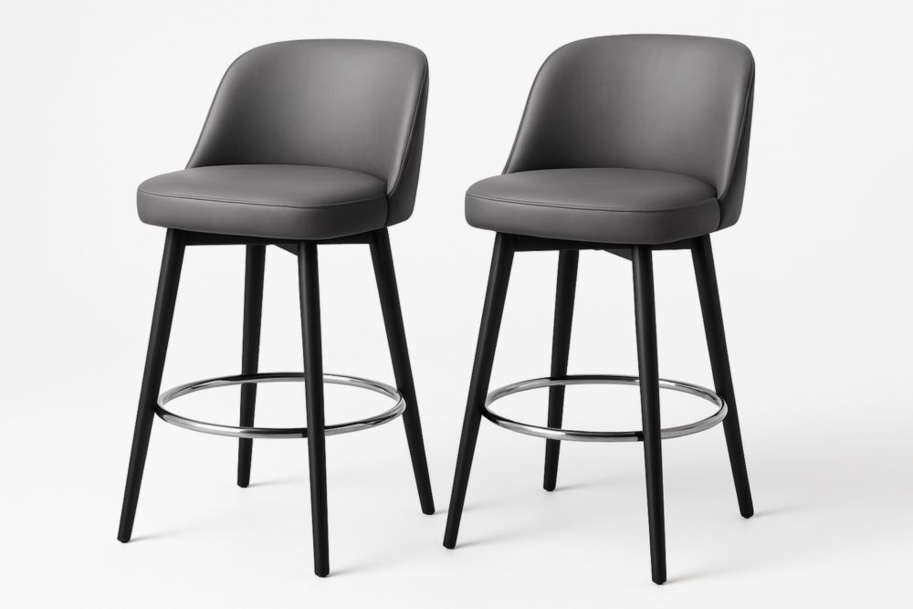 Tabouret Haut Ensemble 2 Pièces Similicuir Gris Noir Métal Hauteur 65 cm