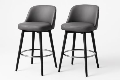Tabouret Haut Ensemble 2 Pièces Similicuir Gris Noir Métal Hauteur 65 cm
