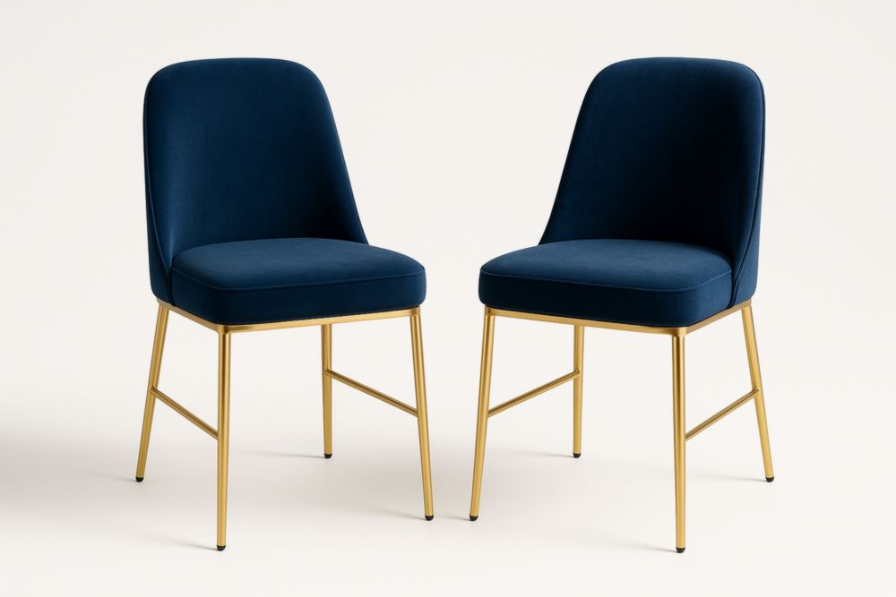 Chaises en Velours Bleu Foncé avec Pieds en Métal Doré Lot de 2