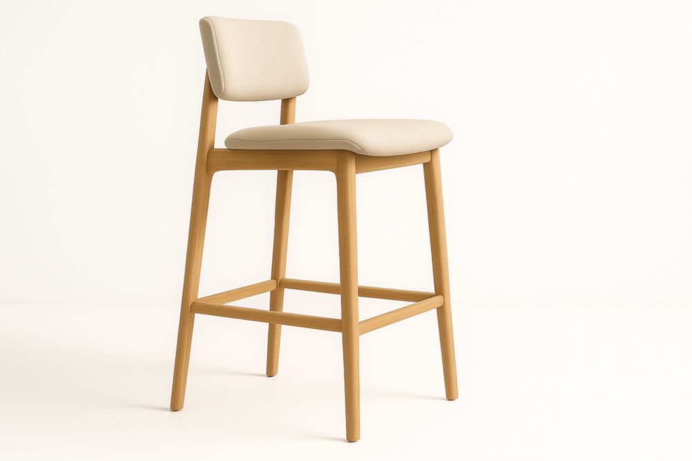 Chaise de Bar en Bois avec Coussin en Tissu Beige Hauteur d'Assise 75 cm