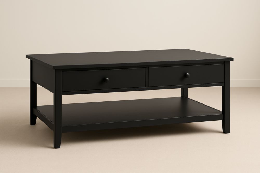 Table basse rectangulaire avec tiroirs Bois Noir 120x60x45 cm