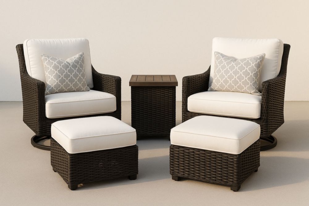 Ensemble Salon de Jardin en Résine Tressée avec Coussins d'Extérieur 5 Pièces Marron/Blanc