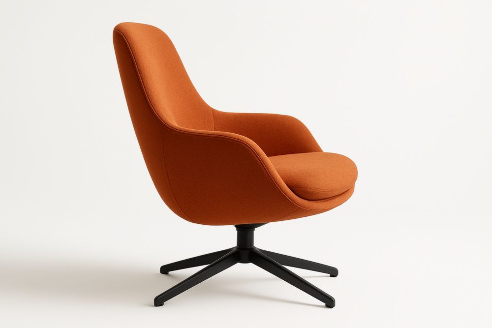 Fauteuil pivotant en tissu orange avec piétement en métal 73x80x65 cm