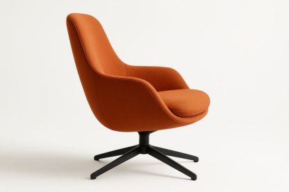Fauteuil pivotant en tissu orange avec piétement en métal 73x80x65 cm