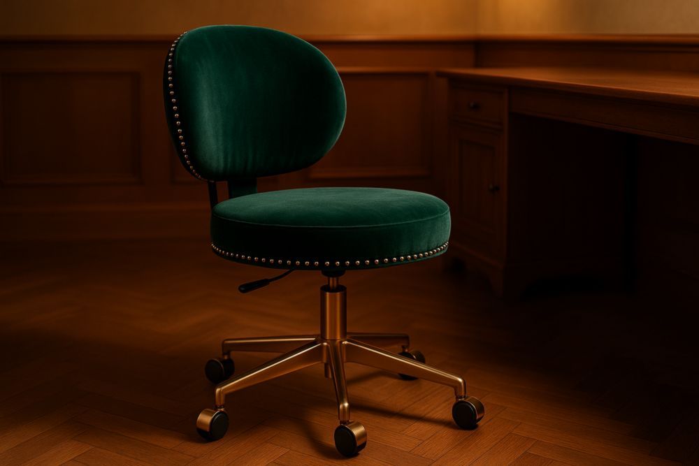 Chaise de Bureau Réglable Tissu Velours Vert 55cm