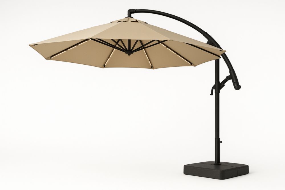 Parasol déporté en polyester beige Ø300 cm structure en acier