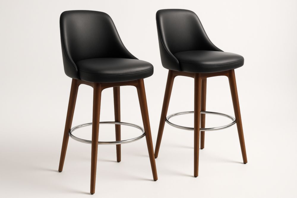 Tabouret de Bar Ensemble 2 Pièces Noir Bois PU 45x50x95 cm