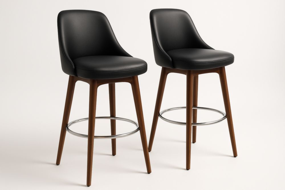 Tabouret de Bar Ensemble 2 Pièces Noir Bois PU 45x50x95 cm