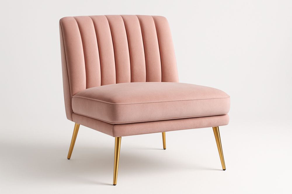 Fauteuil en Velours Rose avec Pieds Métal Doré 75cm